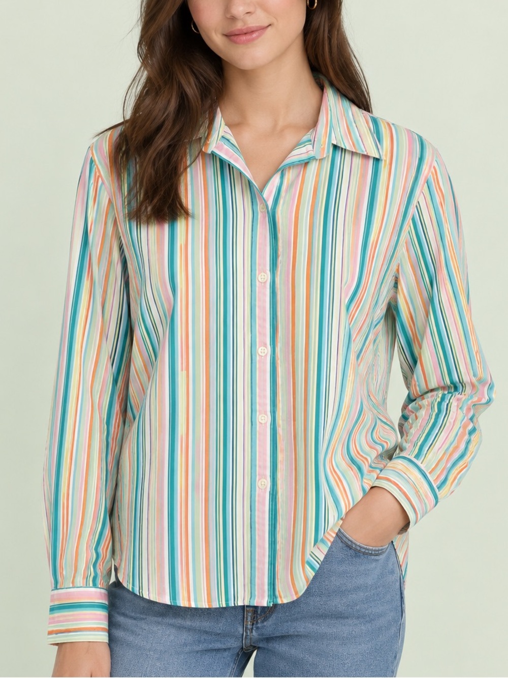 Ralph Lauren Cotton Pastel Multicolor Striped Button-Down Shirt